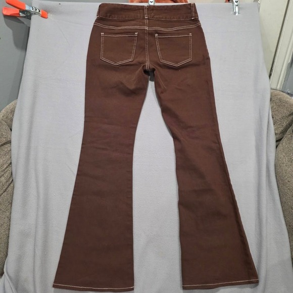 PacSun Brown Low Rise Bootcut Jeans White Contrast Stitch Y2K Flare Size 28 - Picture 8 of 9